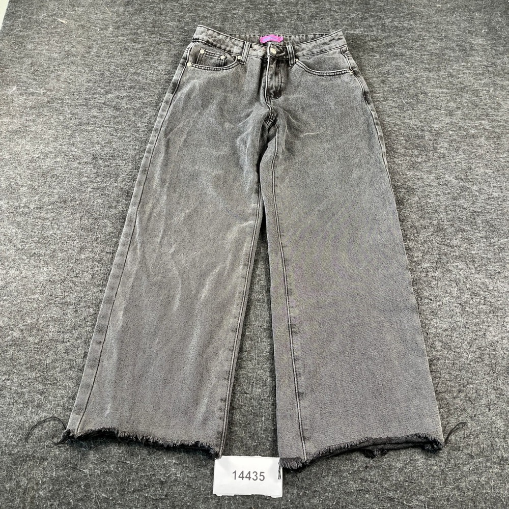 Vintage Edikted Jeans Women XS Gray Denim Raw Hem 5 Pockets  Wide Leg